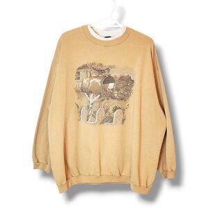 Vintage Bird Nature Graphic Crewneck Sweater Brown Size XL